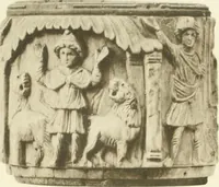 An illustration from Catalogue of the ivory carvings of the Christian era with examples of Mohammedan art and carvings in bone in the Department of British and Mediaeval Antiquities and Ethnography of the British Museum (1909)