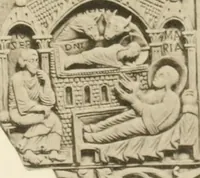 An illustration from Catalogue of the ivory carvings of the Christian era with examples of Mohammedan art and carvings in bone in the Department of British and Mediaeval Antiquities and Ethnography of the British Museum (1909)
