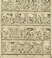 An illustration from Catalogue of the ivory carvings of the Christian era with examples of Mohammedan art and carvings in bone in the Department of British and Mediaeval Antiquities and Ethnography of the British Museum (1909)