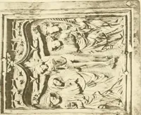 An illustration from Catalogue of the ivory carvings of the Christian era with examples of Mohammedan art and carvings in bone in the Department of British and Mediaeval Antiquities and Ethnography of the British Museum (1909)