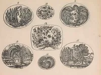 An illustration from The jewellers' book of patterns in hair work : containing a great variety of copper-plate engravings of devices and patterns in hair; suitable for mourning jewellery, brooches, rings, guards, alberts, necklets, lockets, bracelets, miniatures, studs, links, earrings, &c. &c. &c (1864)