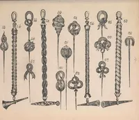 An illustration from The jewellers' book of patterns in hair work : containing a great variety of copper-plate engravings of devices and patterns in hair; suitable for mourning jewellery, brooches, rings, guards, alberts, necklets, lockets, bracelets, miniatures, studs, links, earrings, &c. &c. &c (1864)