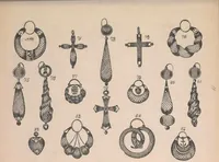 An illustration from The jewellers' book of patterns in hair work : containing a great variety of copper-plate engravings of devices and patterns in hair; suitable for mourning jewellery, brooches, rings, guards, alberts, necklets, lockets, bracelets, miniatures, studs, links, earrings, &c. &c. &c (1864)