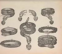 An illustration from The jewellers' book of patterns in hair work : containing a great variety of copper-plate engravings of devices and patterns in hair; suitable for mourning jewellery, brooches, rings, guards, alberts, necklets, lockets, bracelets, miniatures, studs, links, earrings, &c. &c. &c (1864)