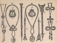 An illustration from The jewellers' book of patterns in hair work : containing a great variety of copper-plate engravings of devices and patterns in hair; suitable for mourning jewellery, brooches, rings, guards, alberts, necklets, lockets, bracelets, miniatures, studs, links, earrings, &c. &c. &c (1864)