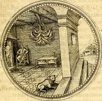 An illustration from Joachimi Camerarii Symbolorvm et emblematvm centvriæ tres. I. Ex herbis & stirpibus. II. Ex animalibus quadrupedibus. III. Ex volatilibus & insectis. Accessit noviter centvria IV. Ex aquatilibus & reptilibus. Cvm figvris æneis (1605)