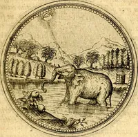 Picture 156 of 302 from Joachimi Camerarii Symbolorvm et emblematvm centvriæ tres. I. Ex herbis & stirpibus. II. Ex animalibus quadrupedibus. III. Ex volatilibus & insectis. Accessit noviter centvria IV. Ex aquatilibus & reptilibus. Cvm figvris æneis (1605), leaf 210