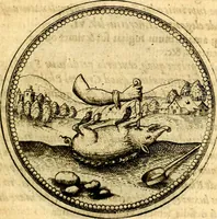 An illustration from Joachimi Camerarii Symbolorvm et emblematvm centvriæ tres. I. Ex herbis & stirpibus. II. Ex animalibus quadrupedibus. III. Ex volatilibus & insectis. Accessit noviter centvria IV. Ex aquatilibus & reptilibus. Cvm figvris æneis (1605)