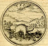An illustration from Joachimi Camerarii Symbolorvm et emblematvm centvriæ tres. I. Ex herbis & stirpibus. II. Ex animalibus quadrupedibus. III. Ex volatilibus & insectis. Accessit noviter centvria IV. Ex aquatilibus & reptilibus. Cvm figvris æneis (1605)