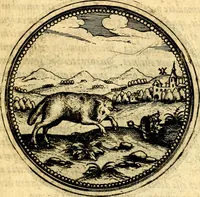 An illustration from Joachimi Camerarii Symbolorvm et emblematvm centvriæ tres. I. Ex herbis & stirpibus. II. Ex animalibus quadrupedibus. III. Ex volatilibus & insectis. Accessit noviter centvria IV. Ex aquatilibus & reptilibus. Cvm figvris æneis (1605)
