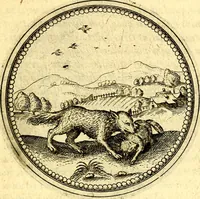 An illustration from Joachimi Camerarii Symbolorvm et emblematvm centvriæ tres. I. Ex herbis & stirpibus. II. Ex animalibus quadrupedibus. III. Ex volatilibus & insectis. Accessit noviter centvria IV. Ex aquatilibus & reptilibus. Cvm figvris æneis (1605)