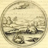 An illustration from Joachimi Camerarii Symbolorvm et emblematvm centvriæ tres. I. Ex herbis & stirpibus. II. Ex animalibus quadrupedibus. III. Ex volatilibus & insectis. Accessit noviter centvria IV. Ex aquatilibus & reptilibus. Cvm figvris æneis (1605)