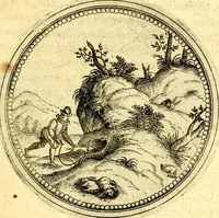 An illustration from Joachimi Camerarii Symbolorvm et emblematvm centvriæ tres. I. Ex herbis & stirpibus. II. Ex animalibus quadrupedibus. III. Ex volatilibus & insectis. Accessit noviter centvria IV. Ex aquatilibus & reptilibus. Cvm figvris æneis (1605)