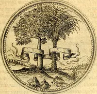 An illustration from Joachimi Camerarii Symbolorvm et emblematvm centvriæ tres. I. Ex herbis & stirpibus. II. Ex animalibus quadrupedibus. III. Ex volatilibus & insectis. Accessit noviter centvria IV. Ex aquatilibus & reptilibus. Cvm figvris æneis (1605)