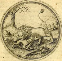 An illustration from Joachimi Camerarii Symbolorvm et emblematvm centvriæ tres. I. Ex herbis & stirpibus. II. Ex animalibus quadrupedibus. III. Ex volatilibus & insectis. Accessit noviter centvria IV. Ex aquatilibus & reptilibus. Cvm figvris æneis (1605)