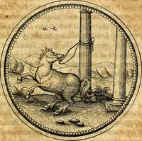 An illustration from Joachimi Camerarii Symbolorvm et emblematvm centvriæ tres. I. Ex herbis & stirpibus. II. Ex animalibus quadrupedibus. III. Ex volatilibus & insectis. Accessit noviter centvria IV. Ex aquatilibus & reptilibus. Cvm figvris æneis (1605)