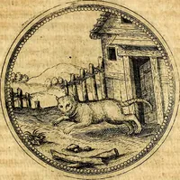 An illustration from Joachimi Camerarii Symbolorvm et emblematvm centvriæ tres. I. Ex herbis & stirpibus. II. Ex animalibus quadrupedibus. III. Ex volatilibus & insectis. Accessit noviter centvria IV. Ex aquatilibus & reptilibus. Cvm figvris æneis (1605)