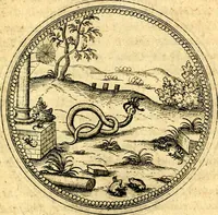 Picture 579 of 591 from Joachimi Camerarii Symbolorvm et emblematvm centvriæ tres. I. Ex herbis & stirpibus. II. Ex animalibus quadrupedibus. III. Ex volatilibus & insectis. Accessit noviter centvria IV. Ex aquatilibus & reptilibus. Cvm figvris æneis (1605), leaf 814