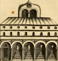 An illustration from Joannis Ciampini Romani, magistri brevium gratiae ... Opera, in tres tomos distributa : acesserunt eiusdem Ciampini opuscula quaedam selectiora : item appendix, seu notae, in quibus nonnulla post eius obitum innovata recensentur : ac demum auctoris vita, nunc primùm ipsius operibus addita (1747)