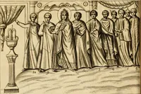 An illustration from Joannis Ciampini Romani, magistri brevium gratiae ... Opera, in tres tomos distributa : acesserunt eiusdem Ciampini opuscula quaedam selectiora : item appendix, seu notae, in quibus nonnulla post eius obitum innovata recensentur : ac demum auctoris vita, nunc primùm ipsius operibus addita (1747)