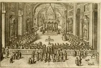 An illustration from Joannis Ciampini Romani, magistri brevium gratiae ... Opera, in tres tomos distributa : acesserunt eiusdem Ciampini opuscula quaedam selectiora : item appendix, seu notae, in quibus nonnulla post eius obitum innovata recensentur : ac demum auctoris vita, nunc primùm ipsius operibus addita (1747)
