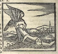 An illustration from Joannis Pierii Valeriani Bellunensis Hieroglyphica, sive, De sacris Aegyptiorum aliarumque gentium literis, commentariorum libri LVIII, duobus aliis ab eruditissimo viro annexis. Accesserunt loco auctarii, Hieroglyphicorum collectanea, ex veteribus & recentioribus auctoribus descripta, & in sex libros ordine alphabetico digesta; item Horapollinis Hieroglyphicorum libri duo ex postrema Davidis Hoeschelii correctione. Praeterea ejusdem Pierii Declamatiuncula pro barbis sacerdotum; De infelicitate literatorum libri duo; denique Antiquitatum Bellunensium sermones quatuor (1678)