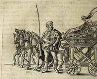 An illustration from Joannis Schefferi Argentoratensis De re vehiculari veterum libri duo. Accedit Pyrrhi Ligorii V.C. De vehiculis fragmentum : nunquam ante publicatum, ex bibliotheca Sereniss. Reg. Christinae, cum ejusdem I. Schefferi Arg. annotationibus (1671)