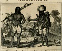 An illustration from Johan Nieuhofs Gedenkweerdige Brasiliaense zee- en lant- reize. : Behelzende al het geen op dezelve is voorgevallen. Beneffens een bondige beschrijving van gantsche Neerlants Brasil, zoo van lantschappen, steden, dieren, gewassen, als draghten, zeden en godsdienst der inwoonders: en ��inzonderheit ein wijtloopig verhael der merkwaardigste voorvallen en geschiedenissen, die zich, geduurende zijn negenjarigh verblijf in Brasil, in d'oorlogen en opstant der Portugesen tegen d'onzen, zich sedert het jaer 1640. tot 1649. hebben toegedragen. Door gaens verçiert met verscheide afbeeldingen, na't leven aldaer getekent (1682)
