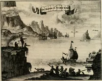 An illustration from Johan Nieuhofs Gedenkweerdige Brasiliaense zee- en lant- reize. : Behelzende al het geen op dezelve is voorgevallen. Beneffens een bondige beschrijving van gantsche Neerlants Brasil, zoo van lantschappen, steden, dieren, gewassen, als draghten, zeden en godsdienst der inwoonders: en ��inzonderheit ein wijtloopig verhael der merkwaardigste voorvallen en geschiedenissen, die zich, geduurende zijn negenjarigh verblijf in Brasil, in d'oorlogen en opstant der Portugesen tegen d'onzen, zich sedert het jaer 1640. tot 1649. hebben toegedragen. Door gaens verçiert met verscheide afbeeldingen, na't leven aldaer getekent (1682)
