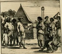 An illustration from Johan Nieuhofs Gedenkweerdige Brasiliaense zee- en lant- reize. : Behelzende al het geen op dezelve is voorgevallen. Beneffens een bondige beschrijving van gantsche Neerlants Brasil, zoo van lantschappen, steden, dieren, gewassen, als draghten, zeden en godsdienst der inwoonders: en ��inzonderheit ein wijtloopig verhael der merkwaardigste voorvallen en geschiedenissen, die zich, geduurende zijn negenjarigh verblijf in Brasil, in d'oorlogen en opstant der Portugesen tegen d'onzen, zich sedert het jaer 1640. tot 1649. hebben toegedragen. Door gaens verçiert met verscheide afbeeldingen, na't leven aldaer getekent (1682)