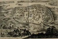 An illustration from Johan Nieuhofs Gedenkweerdige Brasiliaense zee- en lant- reize. : Behelzende al het geen op dezelve is voorgevallen. Beneffens een bondige beschrijving van gantsche Neerlants Brasil, zoo van lantschappen, steden, dieren, gewassen, als draghten, zeden en godsdienst der inwoonders: en ��inzonderheit ein wijtloopig verhael der merkwaardigste voorvallen en geschiedenissen, die zich, geduurende zijn negenjarigh verblijf in Brasil, in d'oorlogen en opstant der Portugesen tegen d'onzen, zich sedert het jaer 1640. tot 1649. hebben toegedragen. Door gaens verçiert met verscheide afbeeldingen, na't leven aldaer getekent (1682)