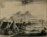 An illustration from Johan Nieuhofs Gedenkweerdige Brasiliaense zee- en lant- reize. : Behelzende al het geen op dezelve is voorgevallen. Beneffens een bondige beschrijving van gantsche Neerlants Brasil, zoo van lantschappen, steden, dieren, gewassen, als draghten, zeden en godsdienst der inwoonders: en ��inzonderheit ein wijtloopig verhael der merkwaardigste voorvallen en geschiedenissen, die zich, geduurende zijn negenjarigh verblijf in Brasil, in d'oorlogen en opstant der Portugesen tegen d'onzen, zich sedert het jaer 1640. tot 1649. hebben toegedragen. Door gaens verçiert met verscheide afbeeldingen, na't leven aldaer getekent (1682)