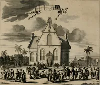 Picture 51 of 91 from Johan Nieuhofs Gedenkweerdige Brasiliaense zee- en lant- reize. : Behelzende al het geen op dezelve is voorgevallen. Beneffens een bondige beschrijving van gantsche Neerlants Brasil, zoo van lantschappen, steden, dieren, gewassen, als draghten, zeden en godsdienst der inwoonders: en ��inzonderheit ein wijtloopig verhael der merkwaardigste voorvallen en geschiedenissen, die zich, geduurende zijn negenjarigh verblijf in Brasil, in d'oorlogen en opstant der Portugesen tegen d'onzen, zich sedert het jaer 1640. tot 1649. hebben toegedragen. Door gaens verçiert met verscheide afbeeldingen, na't leven aldaer getekent (1682), leaf 509