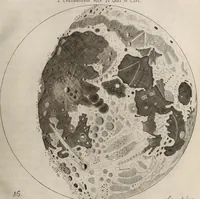 An illustration from Johannis Hevelii Selenographia, sive, Lunae descriptio : atque accurata, tam macularum ejus, quam motuum diversorum, aliarumque omnium vicissitudinum, phasiumque, telescopii ope deprehensarum, delineatio in quâ simul caeterorum omnium planetarum nativa facies, variaeque observationes, praesertim autem macularum solarium, atque jovialium, tubospicillo acquisitae, figuris accuratissimè aeri incisis, sub aspectum ponuntur : nec non quamplurimae astronomicae, opticae, physicaeque quaestiones proponuntur atque resolvuntur : addita est, lentes expoliendi nova ratio : ut et telescopia diversa construendi, et experiendi, horumq; adminiculo, varias observationes coelestes, inprimis quidem eclipsium, cùm solarium, tum lunarium, exquisitè instituendi, itemq diametros stellarum veras, viâ infallibili, determinandi methodus : eoq; quicquid praeterea circa ejusmodi observationes animadverti debet, perspicuè explicatur. -- (1647)