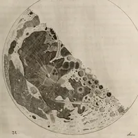 An illustration from Johannis Hevelii Selenographia, sive, Lunae descriptio : atque accurata, tam macularum ejus, quam motuum diversorum, aliarumque omnium vicissitudinum, phasiumque, telescopii ope deprehensarum, delineatio in quâ simul caeterorum omnium planetarum nativa facies, variaeque observationes, praesertim autem macularum solarium, atque jovialium, tubospicillo acquisitae, figuris accuratissimè aeri incisis, sub aspectum ponuntur : nec non quamplurimae astronomicae, opticae, physicaeque quaestiones proponuntur atque resolvuntur : addita est, lentes expoliendi nova ratio : ut et telescopia diversa construendi, et experiendi, horumq; adminiculo, varias observationes coelestes, inprimis quidem eclipsium, cùm solarium, tum lunarium, exquisitè instituendi, itemq diametros stellarum veras, viâ infallibili, determinandi methodus : eoq; quicquid praeterea circa ejusmodi observationes animadverti debet, perspicuè explicatur. -- (1647)