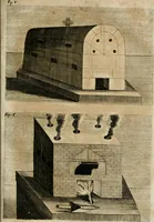 An illustration from Johannis Kunckelii, churfürstl. Brandenb. würcklich bestallt-geheimden Cammer-Dieners, Ars vitraria experimentalis, oder, Vollkommene Glasmacher-Kunst : lehrende, als in einem ... commentario über die ... sieben Bücher P. Anthonii Neri von Florenz, und denen ... Anmerckungen Christophori Merretti ... (so aus den Ital. und Latein. beyde mit Fleiss ins Hochdeutsche übersetzt) die allerkurtz bundigsten Manieren, das reineste Chrystall-Glas, alle gefärbte oder tingirte Gläser, künstliche Edelstein oder Flüsse ... zu machen ... : sampt einem II. Haupt-Thiel, so in drey unterschiedenen Bücher und mehr als 200 Experimenten bestehet, darinnen vom Glasmahlen, Vergulden und Brennen ... Türckisch Pappier, [et]c. ... und viel andere ungemeine Sachen zu machen, gelehret werden : mit einem Anhange von denen Perlen und fast allen natürlichen Edelsteinen .. (1679)