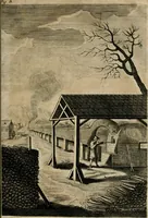 An illustration from Johannis Kunckelii, churfürstl. Brandenb. würcklich bestallt-geheimden Cammer-Dieners, Ars vitraria experimentalis, oder, Vollkommene Glasmacher-Kunst : lehrende, als in einem ... commentario über die ... sieben Bücher P. Anthonii Neri von Florenz, und denen ... Anmerckungen Christophori Merretti ... (so aus den Ital. und Latein. beyde mit Fleiss ins Hochdeutsche übersetzt) die allerkurtz bundigsten Manieren, das reineste Chrystall-Glas, alle gefärbte oder tingirte Gläser, künstliche Edelstein oder Flüsse ... zu machen ... : sampt einem II. Haupt-Thiel, so in drey unterschiedenen Bücher und mehr als 200 Experimenten bestehet, darinnen vom Glasmahlen, Vergulden und Brennen ... Türckisch Pappier, [et]c. ... und viel andere ungemeine Sachen zu machen, gelehret werden : mit einem Anhange von denen Perlen und fast allen natürlichen Edelsteinen .. (1679)
