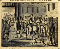 An illustration from Joh[ann] Lodew[ijck] Gottfrieds Historische kronyck; : vervattende een nauwkeurige en volkomene beschrijvingh der aldergedenck waerdigste geschiedenissen des weerelds, van den aenvangh der Scheppingh tot op't jaer Christi 1576. In een nette ordre gebragt na de verdeelingh der vier monarchien, en de bondighste jaer-rekeningh. Op nieuws vertaeld na den derden vermeerderden druck, met byvoegingh van de Historie der Reformatie in Duytschland: en een volkoomen bladwijser aller voornaemste saecken, (1698)