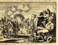 An illustration from Joh[ann] Lodew[ijck] Gottfrieds Historische kronyck; : vervattende een nauwkeurige en volkomene beschrijvingh der aldergedenck waerdigste geschiedenissen des weerelds, van den aenvangh der Scheppingh tot op't jaer Christi 1576. In een nette ordre gebragt na de verdeelingh der vier monarchien, en de bondighste jaer-rekeningh. Op nieuws vertaeld na den derden vermeerderden druck, met byvoegingh van de Historie der Reformatie in Duytschland: en een volkoomen bladwijser aller voornaemste saecken, (1698)