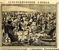 Picture 10 of 32 from Joh[ann] Lodew[ijck] Gottfrieds Historische kronyck; : vervattende een nauwkeurige en volkomene beschrijvingh der aldergedenck waerdigste geschiedenissen des weerelds, van den aenvangh der Scheppingh tot op't jaer Christi 1576. In een nette ordre gebragt na de verdeelingh der vier monarchien, en de bondighste jaer-rekeningh. Op nieuws vertaeld na den derden vermeerderden druck, met byvoegingh van de Historie der Reformatie in Duytschland: en een volkoomen bladwijser aller voornaemste saecken, (1698), leaf 245
