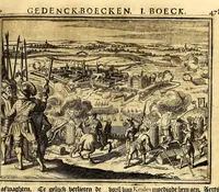 Picture 11 of 32 from Joh[ann] Lodew[ijck] Gottfrieds Historische kronyck; : vervattende een nauwkeurige en volkomene beschrijvingh der aldergedenck waerdigste geschiedenissen des weerelds, van den aenvangh der Scheppingh tot op't jaer Christi 1576. In een nette ordre gebragt na de verdeelingh der vier monarchien, en de bondighste jaer-rekeningh. Op nieuws vertaeld na den derden vermeerderden druck, met byvoegingh van de Historie der Reformatie in Duytschland: en een volkoomen bladwijser aller voornaemste saecken, (1698), leaf 257