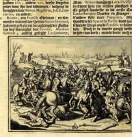 An illustration from Joh[ann] Lodew[ijck] Gottfrieds Historische kronyck; : vervattende een nauwkeurige en volkomene beschrijvingh der aldergedenck waerdigste geschiedenissen des weerelds, van den aenvangh der Scheppingh tot op't jaer Christi 1576. In een nette ordre gebragt na de verdeelingh der vier monarchien, en de bondighste jaer-rekeningh. Op nieuws vertaeld na den derden vermeerderden druck, met byvoegingh van de Historie der Reformatie in Duytschland: en een volkoomen bladwijser aller voornaemste saecken, (1698)