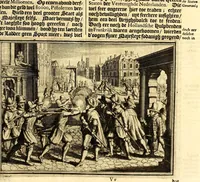An illustration from Joh[ann] Lodew[ijck] Gottfrieds Historische kronyck; : vervattende een nauwkeurige en volkomene beschrijvingh der aldergedenck waerdigste geschiedenissen des weerelds, van den aenvangh der Scheppingh tot op't jaer Christi 1576. In een nette ordre gebragt na de verdeelingh der vier monarchien, en de bondighste jaer-rekeningh. Op nieuws vertaeld na den derden vermeerderden druck, met byvoegingh van de Historie der Reformatie in Duytschland: en een volkoomen bladwijser aller voornaemste saecken, (1698)