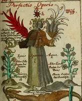 An illustration from Joh. Michaelis Faustij ... Compendium alchymist. novum, sive, Pandora explicata & figuris jllustrata, das ist, Die edelste Gabe Gottes, oder, Ein güldener Schatz : mit welchem die alten und neuen Philosophi, die unvollkommene Metall, durch Gewalt des Feuers verbessert, und allerhand schädliche und unheylsame Kranckheiten innerlich und äusserlich, durch deren Würckung vertrieben haben : dieser Edition wird annoch, nebst vielen Kupffern und über 800 Philosophischen Anmerckungen, ein volkomenes Lexicon alchymisticum novum, und ein vollständiges Register rerum & verborum, beygefüget (1706)