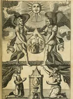 An illustration from Jo. Jacobi Mangeti, medicinae doctoris et sereniss. ac potentiss. regis Prussiae archiatri, Bibliotheca chemica curiosa, seu, Rerum ad alchemiam pertinetium thesaurus instructissimus : quo non tantùm artis auriferae, ac scriptorum in ea nobiliorum historia traditur : lapidis veritas argumentis & experimentis innumeris, immò & juris consultorum judiciis evincitur : termini obscuriores explicantur : cautiones contra impostores & difficultates in tinctura universali conficienda occurrentes, declarantur : verùm etiam tractatus omnes virorum celebriorum, qui in magno sudarunt elixyre, quíque ab ipso Hermete, ut dicitur, Trismegisto, ad nostra usque tempora de chrysopoea scripserunt, cum praecipuis suis commentariis, concinno ordine dispositi exhibentur. Ad quorum omnium illustrationem additae sunt quamplurimae figurae aeneae (1702)