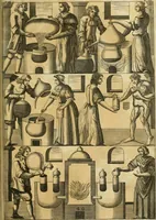 An illustration from Jo. Jacobi Mangeti, medicinae doctoris et sereniss. ac potentiss. regis Prussiae archiatri, Bibliotheca chemica curiosa, seu, Rerum ad alchemiam pertinetium thesaurus instructissimus : quo non tantùm artis auriferae, ac scriptorum in ea nobiliorum historia traditur : lapidis veritas argumentis & experimentis innumeris, immò & juris consultorum judiciis evincitur : termini obscuriores explicantur : cautiones contra impostores & difficultates in tinctura universali conficienda occurrentes, declarantur : verùm etiam tractatus omnes virorum celebriorum, qui in magno sudarunt elixyre, quíque ab ipso Hermete, ut dicitur, Trismegisto, ad nostra usque tempora de chrysopoea scripserunt, cum praecipuis suis commentariis, concinno ordine dispositi exhibentur. Ad quorum omnium illustrationem additae sunt quamplurimae figurae aeneae (1702)