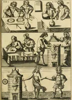 An illustration from Jo. Jacobi Mangeti, medicinae doctoris et sereniss. ac potentiss. regis Prussiae archiatri, Bibliotheca chemica curiosa, seu, Rerum ad alchemiam pertinetium thesaurus instructissimus : quo non tantùm artis auriferae, ac scriptorum in ea nobiliorum historia traditur : lapidis veritas argumentis & experimentis innumeris, immò & juris consultorum judiciis evincitur : termini obscuriores explicantur : cautiones contra impostores & difficultates in tinctura universali conficienda occurrentes, declarantur : verùm etiam tractatus omnes virorum celebriorum, qui in magno sudarunt elixyre, quíque ab ipso Hermete, ut dicitur, Trismegisto, ad nostra usque tempora de chrysopoea scripserunt, cum praecipuis suis commentariis, concinno ordine dispositi exhibentur. Ad quorum omnium illustrationem additae sunt quamplurimae figurae aeneae (1702)