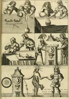 An illustration from Jo. Jacobi Mangeti, medicinae doctoris et sereniss. ac potentiss. regis Prussiae archiatri, Bibliotheca chemica curiosa, seu, Rerum ad alchemiam pertinetium thesaurus instructissimus : quo non tantùm artis auriferae, ac scriptorum in ea nobiliorum historia traditur : lapidis veritas argumentis & experimentis innumeris, immò & juris consultorum judiciis evincitur : termini obscuriores explicantur : cautiones contra impostores & difficultates in tinctura universali conficienda occurrentes, declarantur : verùm etiam tractatus omnes virorum celebriorum, qui in magno sudarunt elixyre, quíque ab ipso Hermete, ut dicitur, Trismegisto, ad nostra usque tempora de chrysopoea scripserunt, cum praecipuis suis commentariis, concinno ordine dispositi exhibentur. Ad quorum omnium illustrationem additae sunt quamplurimae figurae aeneae (1702)