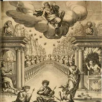 An illustration from Josephi felicissimi quondam, et gloriossisimi in Aegypto proregis polymita : variis liciorum coloribus distincta diversisque picturarum figuris illustrata : hoc est, virtutum regiarum in pluribus olim clarissimisque principibus laudatarum symmetria in unum, absolutumque ornatum animi coronis nati concinnata, et Josepho primo Leopoldi I. caesaris filio in Romanorum regem felicibus auspiciis nuper inaugurato : ab Archiducali, Caesareo, et Academico Societ. Jesu collegio Graecii in obsequiosae gratulationis argumentum demississimè oblata (1690)