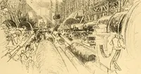 An illustration from Joseph Pennell's pictures of war work in America : reproductions of a series of lithographs of munition works made by him with the permission and authority of the United States government, with notes and an introduction by the artist (1918)